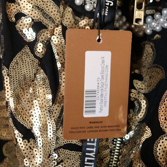 Pretty Little Thing | Black halter tassel and sequin backless dress | 14 - Picture 3 of 4